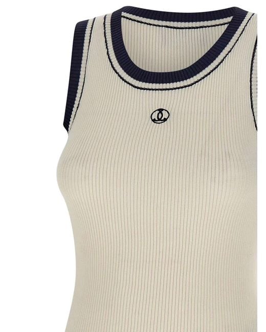 Seafarer Natural Ribbed Logo-Embroidered Top