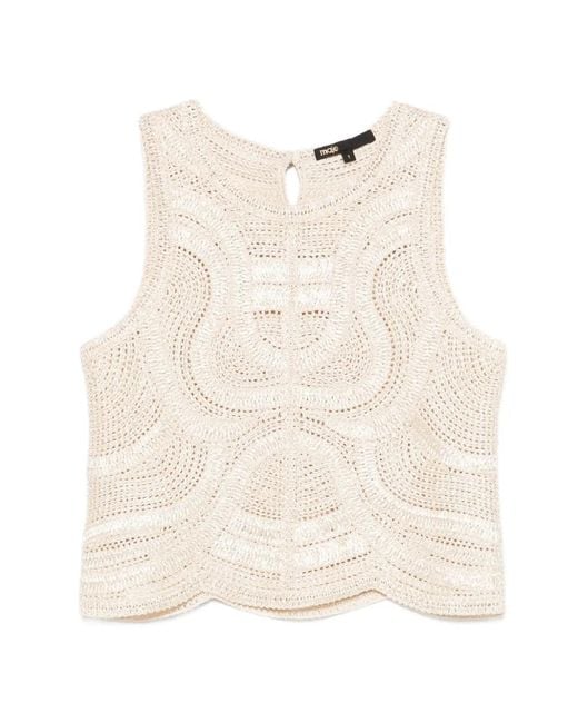 Maje Natural Sleeveless Crochet-Knit Top