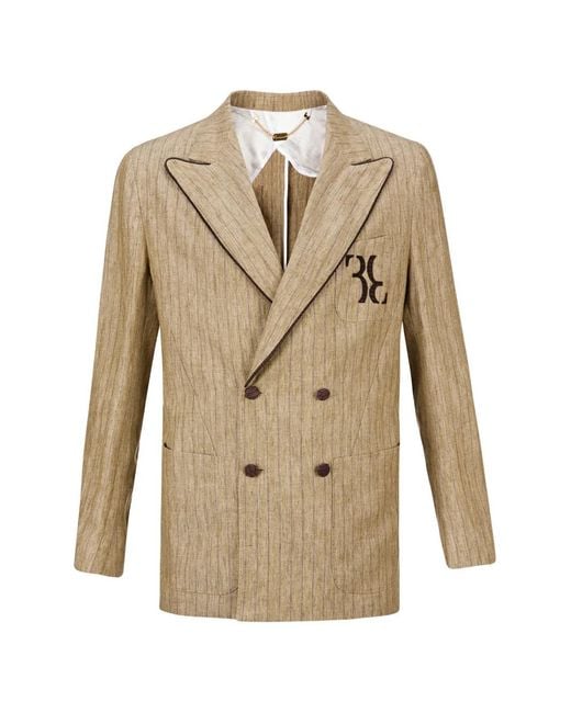 Billionaire Natural Lenny Pinstripe Double-Breasted Blazer for men
