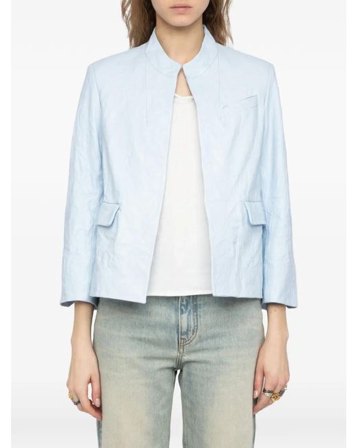 Zadig & Voltaire Blue Veryn Creased Leather Blazer