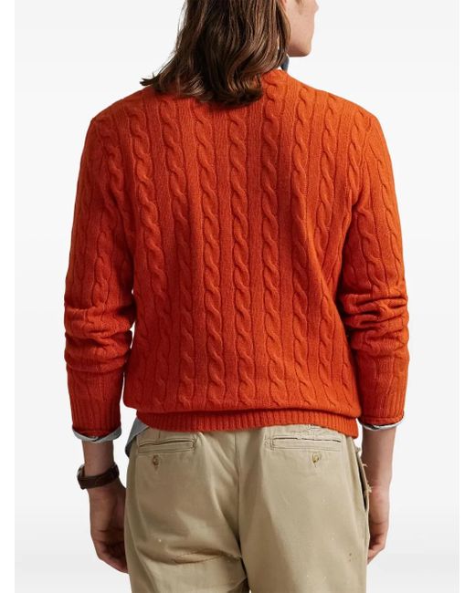メンズ Polo Ralph Lauren ケーブルニット ウールセーター Red