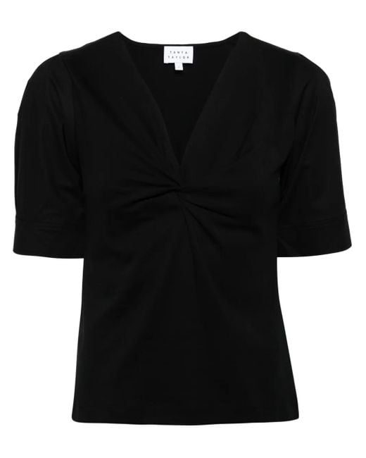 Tanya Taylor Black Ronelle Twist Cotton T-Shirt