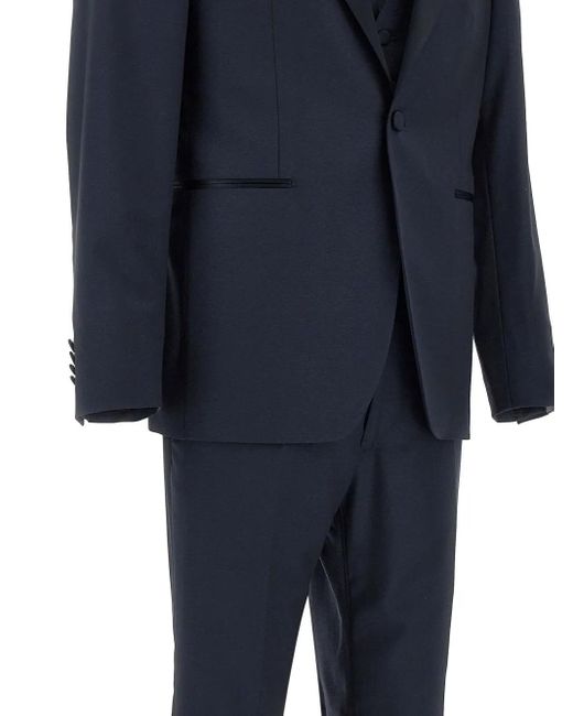 Tagliatore Blue Brooch-Detail Three-Piece Suit for men