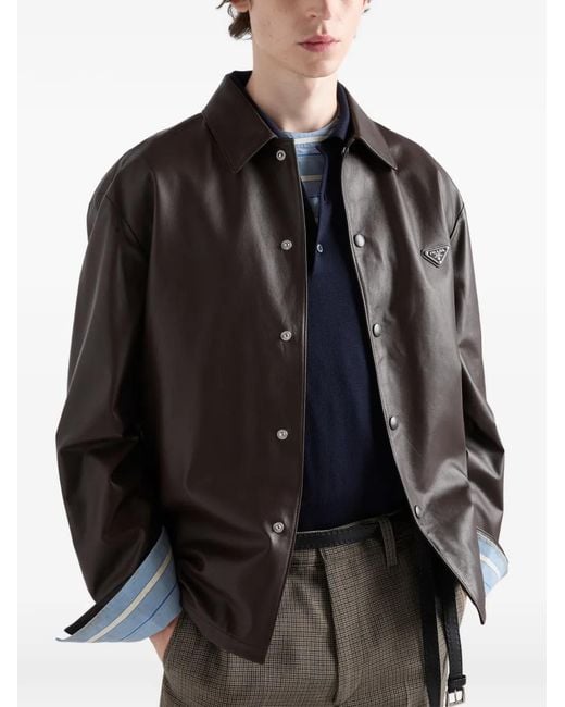 Prada Brown Nappa Leather Shirt for men