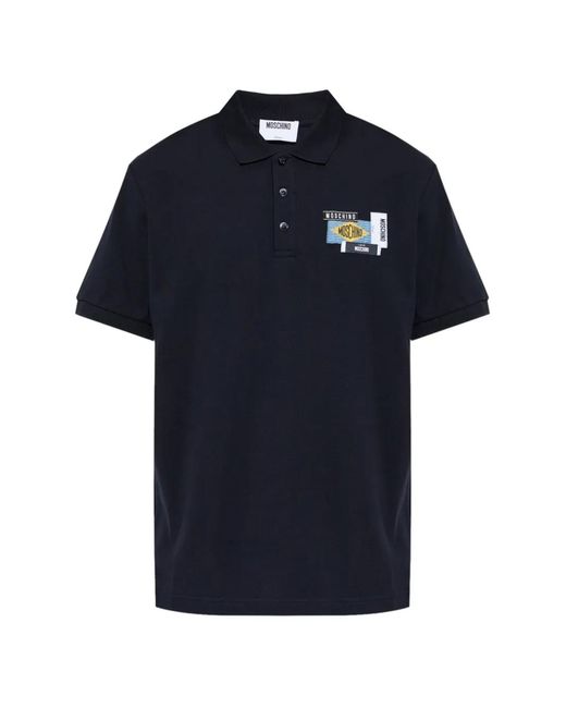 Moschino Blue Logo-Patch Polo Shirt for men
