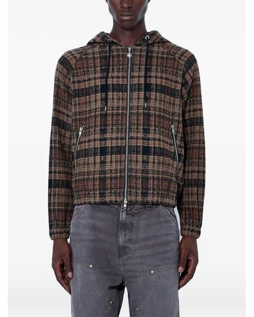 BoTT Black Checked Zip-Up Hoodie for men
