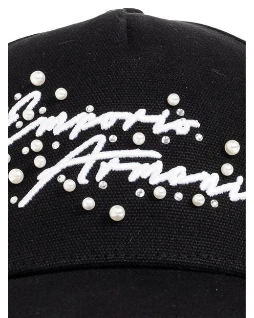 Emporio Armani Black Beaded Script Baseball Cap