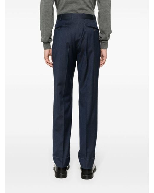 Brioni Blue Pressed-crease Concealed-fastening Tailored Trousers for men