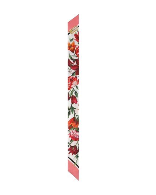 Dolce & Gabbana White Rose-Print Silk Scarf