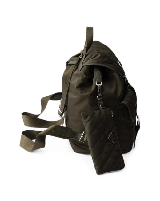 Prada Black Medium Quilted Re-Nylon Backpack With Saffiano Leather Trim
