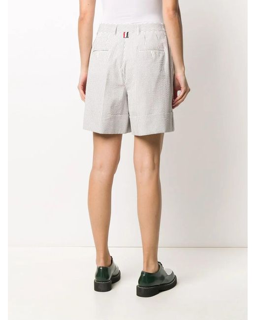 Thom Browne White High-Waist Seersucker Shorts