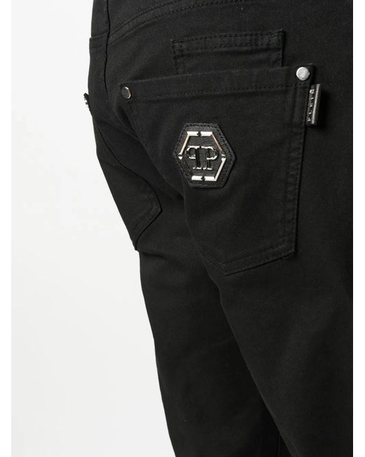 Philipp Plein Black Hexagon Mid-Rise Slim-Cut Jeans for men