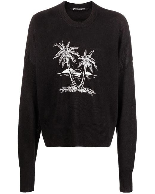Palm Angels Black Palm Tree-Print Linen Jumper for men