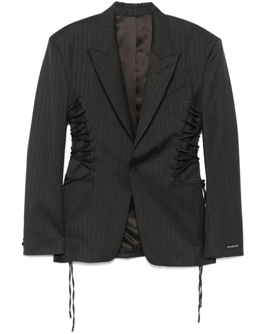 メンズ Mugler ピンストライプ レースアップ ジャケット Black