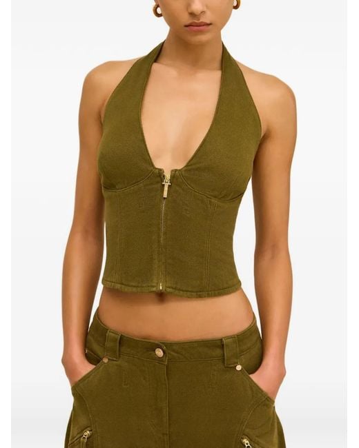 Cult Gaia Green Zip Halter Top