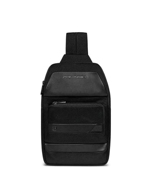 Piquadro Black Logo-Plaque Panelled Backpack for men