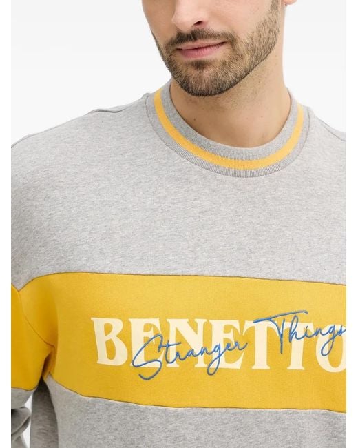 Benetton Gray X Stranger Things Logo-Embroidered Sweatshirt