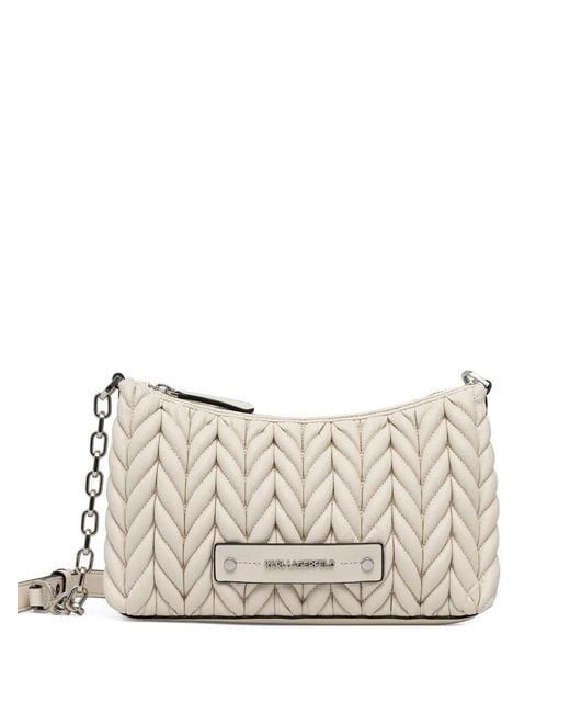 Karl Lagerfeld Natural Gesteppte Umhängetasche Mit Logo-Schild