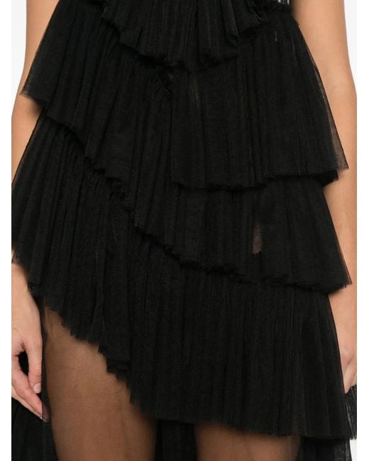 RHIZOME Black Martha Ruffled-Details Midi Dress