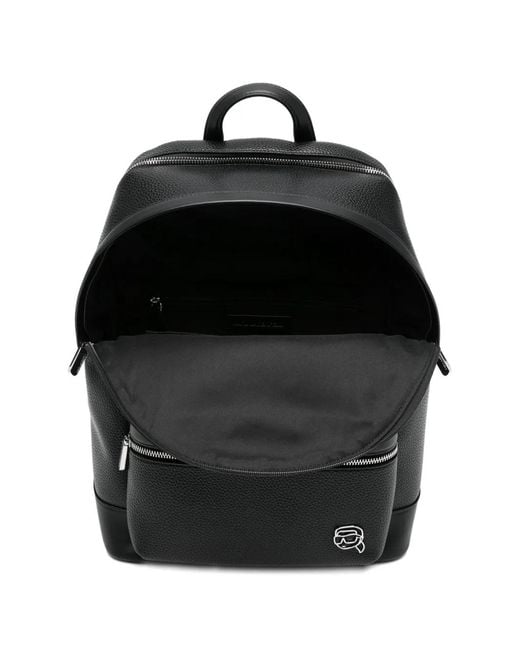 Karl Lagerfeld Black Logo-Plaque Zipped Backpack