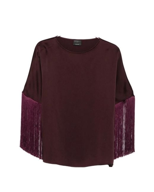 Antonelli Red Fringe-Trimmed Long-Sleeve Blouse