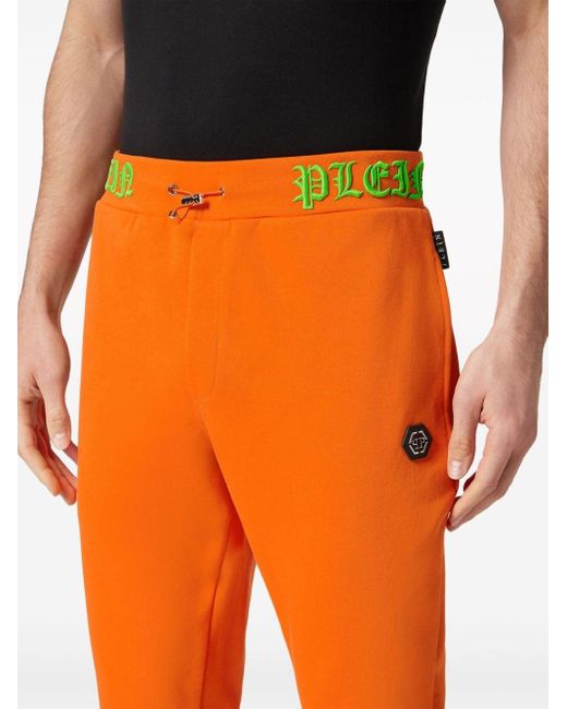 Philipp Plein Orange Skull And Bones Logo-waistband Track Pants for men