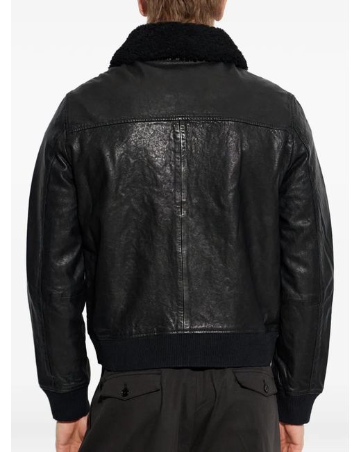 AllSaints Black Vaucluse Leather Aviator Jacket for men