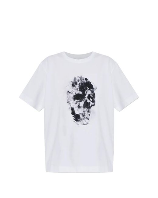 McQueen White Floral Skull T-Shirt