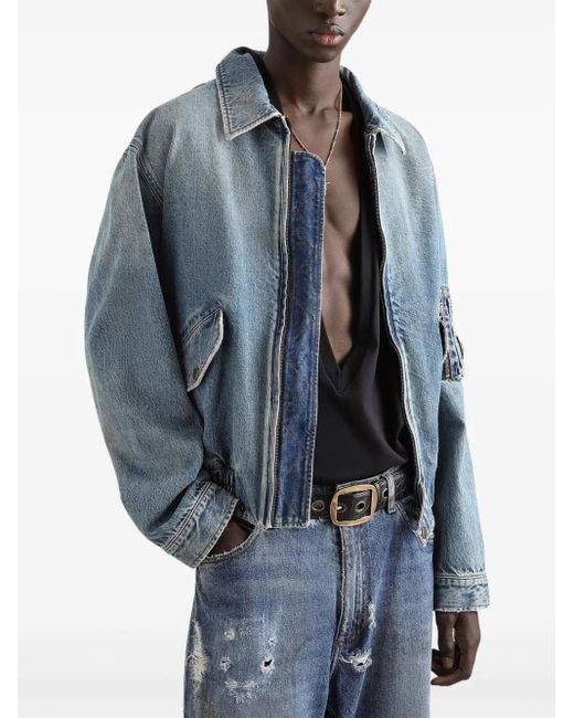 Dolce & Gabbana Blue Logo-Appliqué Denim Jacket for men