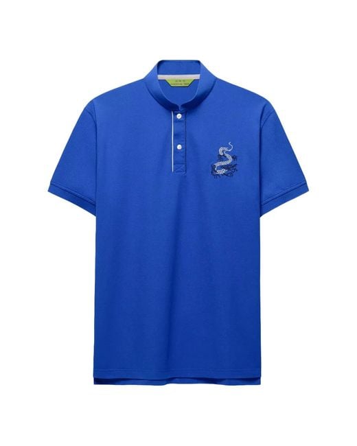 Shanghai Tang Blue Polo Tang Dragon En Coton for men