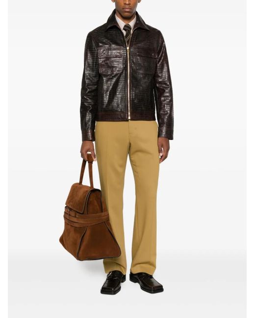 Amiri Black Embossed-Leather Zip-Front Jacket for men