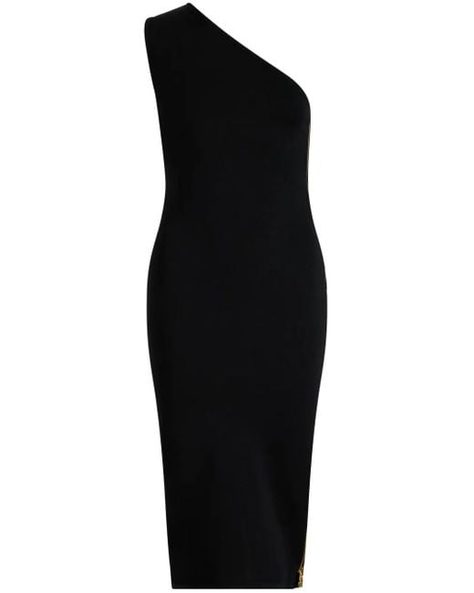 Patou Black One-Shoulder Knitted Midi Dress