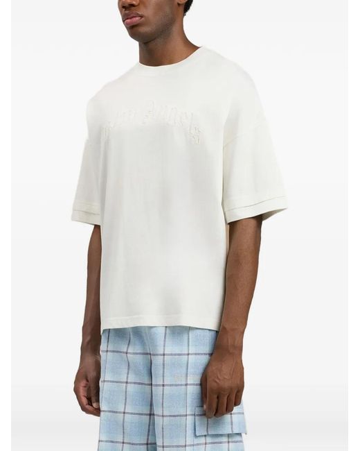 Palm Angels White Embroidered Double T-Shirt for men