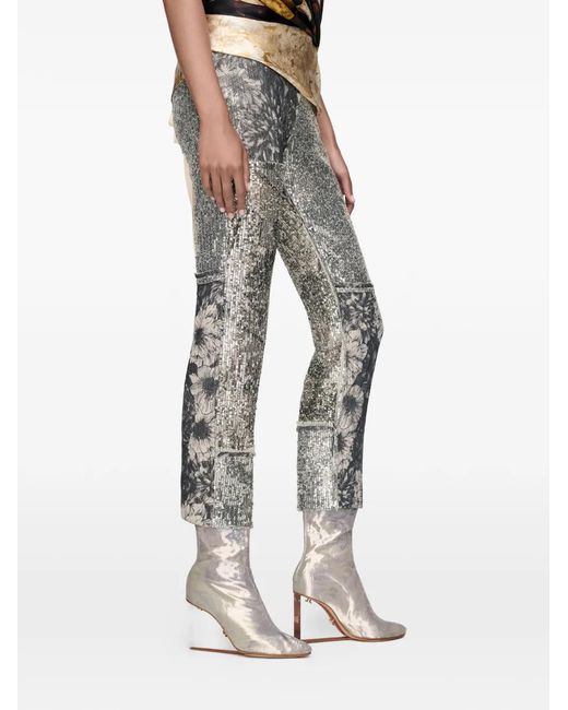Maison Margiela Gray Sequin-Embellishment Floral-Details Trousers
