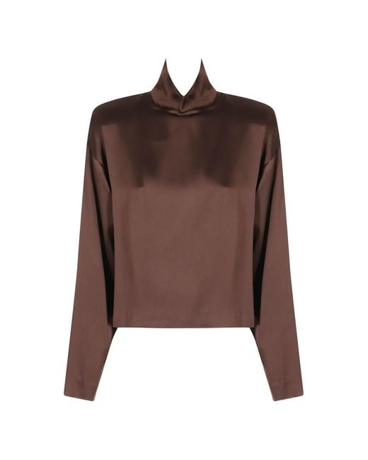 FEDERICA TOSI Brown Satin-Finish High-Neck Blouse