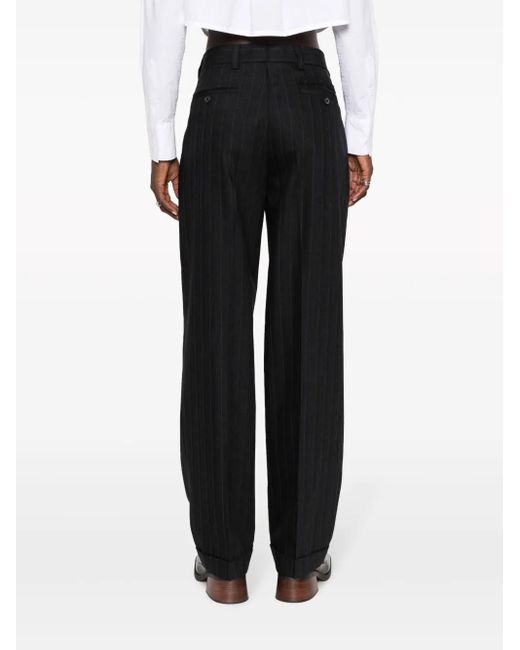 Miu Miu Black Pinstripe Herringbone Wool Trousers