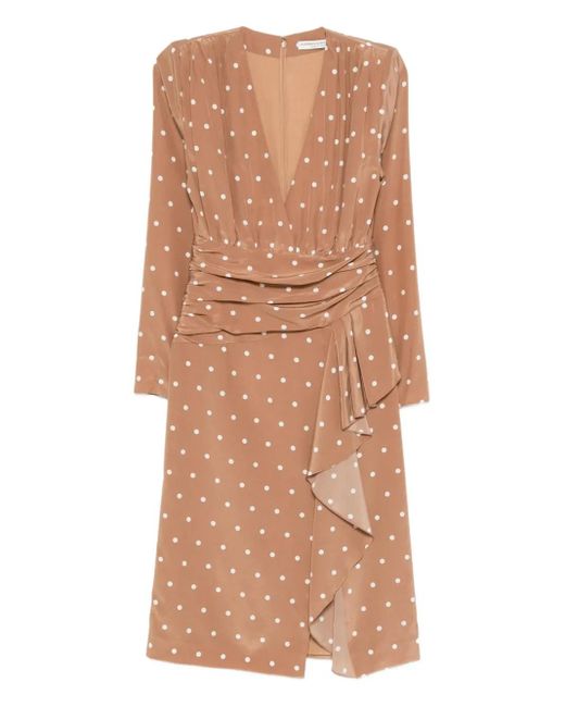 Alessandra Rich Brown Polka Dot-Print Midi Dress