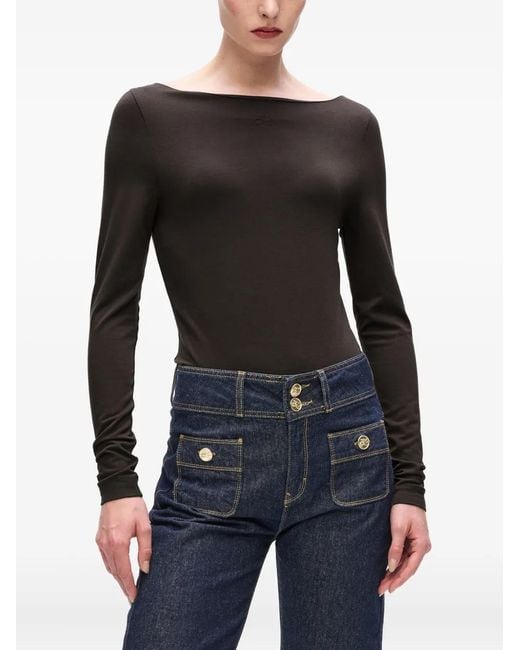 Karl Lagerfeld Black Boat-Neck Long-Sleeve T-Shirt
