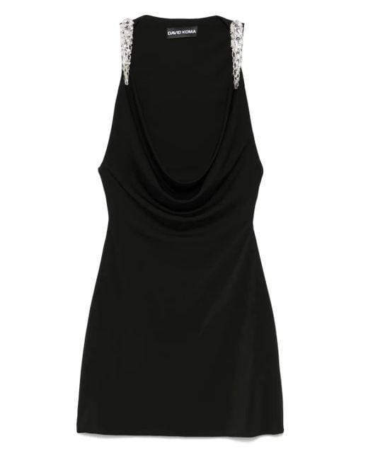 David Koma Black Crystal-Claws Cowl-Neckline Mini Dress