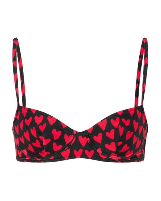 Moschino Red Heart-Print Bikini Top