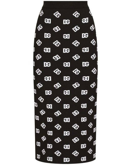 Falda de tubo de viscosa con logotipo DG jacquard Dolce & Gabbana de color Black