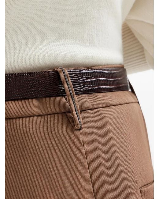 Brunello Cucinelli Brown Virgin Wool And Viscose Tricotine Loose Pleated Trousers With Monili