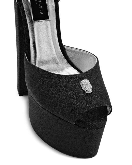 Philipp Plein Black 120mm Glittered Platform Sandals