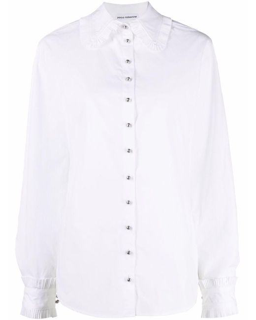 Paco Rabanne Pointed-collar Ruffled-trim Shirt in White | Lyst