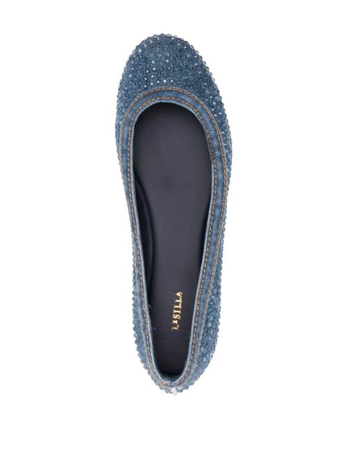 Le Silla Blue Duchess Denim Ballerina Shoes