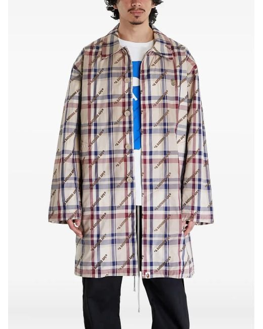 A Bathing Ape White Logo-Check Pattern Coat for men