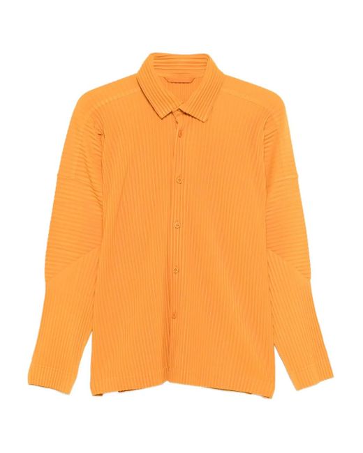 Homme Plissé Issey Miyake Orange Bottoned Long Sleeves Shirt for men