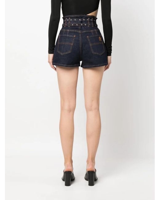 Philosophy Di Lorenzo Serafini Blue High-Waisted Belted Denim Shorts
