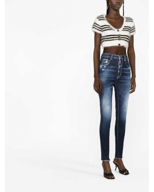 DSquared² High-waisted Faded Skinny Jeans in het Blue