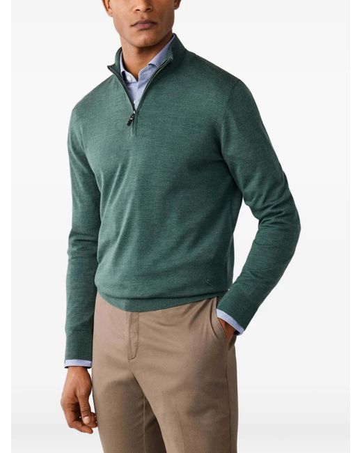 Hackett Green Pull En Laine Mérinos À Col Zippé for men